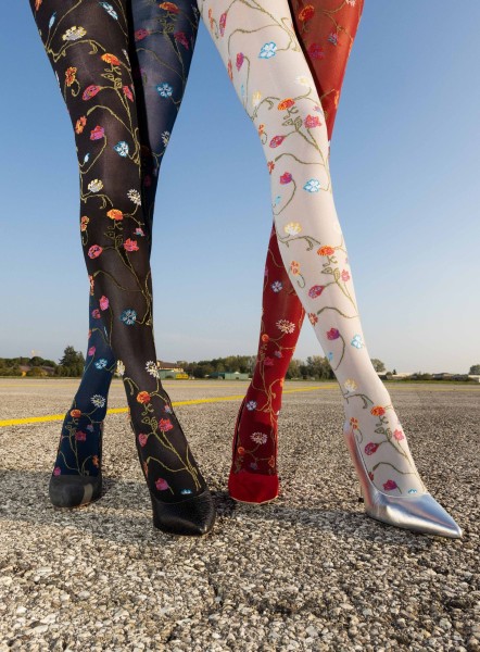 Trasparenze - Collants opaques à motif romantique de fleurs colorées